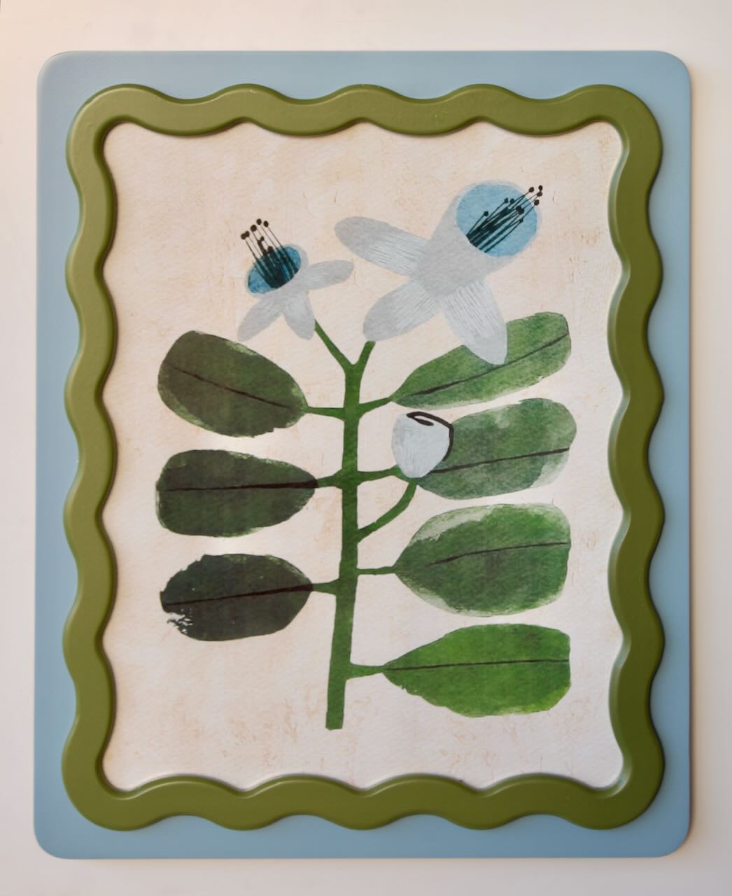 BLUE & GREEN SCALLOP FLOWER PICTURE  1.5X47X39CM